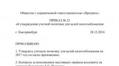 Форма приказа об утверждении учетной политики